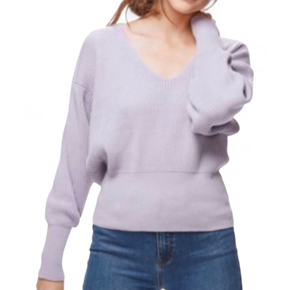 Free People Large Soft Lilac V-Neck Sweater Ribbed